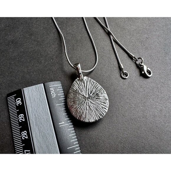 Faux Pearl Pendant Silvertone & Glass Druzy Taerdrop Charm with accents Necklace - Picture 3 of 5